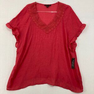 New Zac & Rachel size 3X Red Lace Ruffe Detail Short Sleeve Blouse Feminine